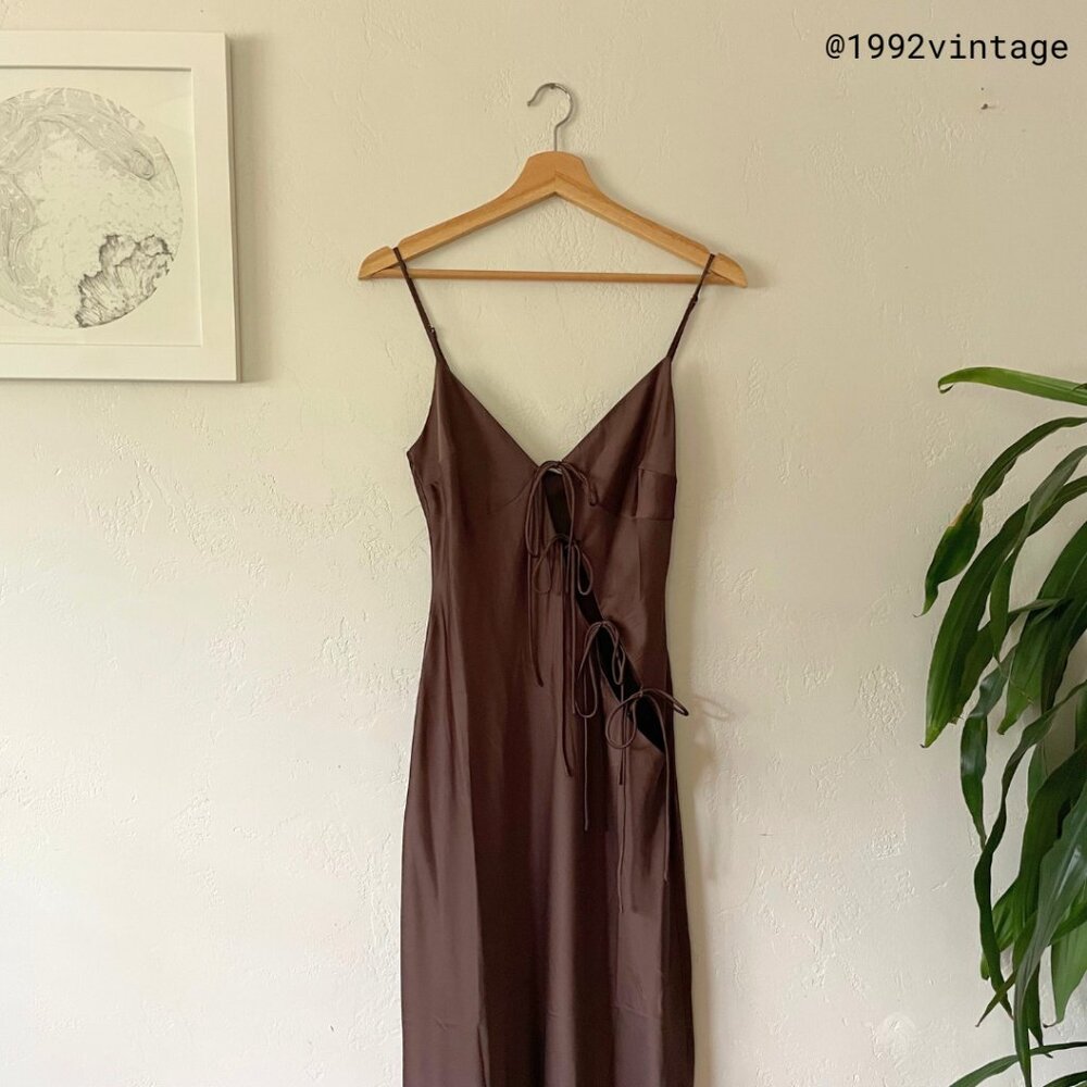 NWT LIONESS About a Girl Maxi Satin Dress in Chocolate | Size M